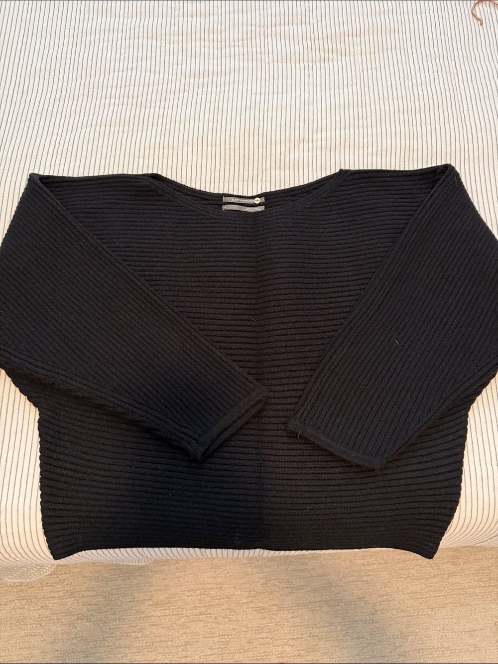 Anthropologie Black Ribbed Boatneck Sweater